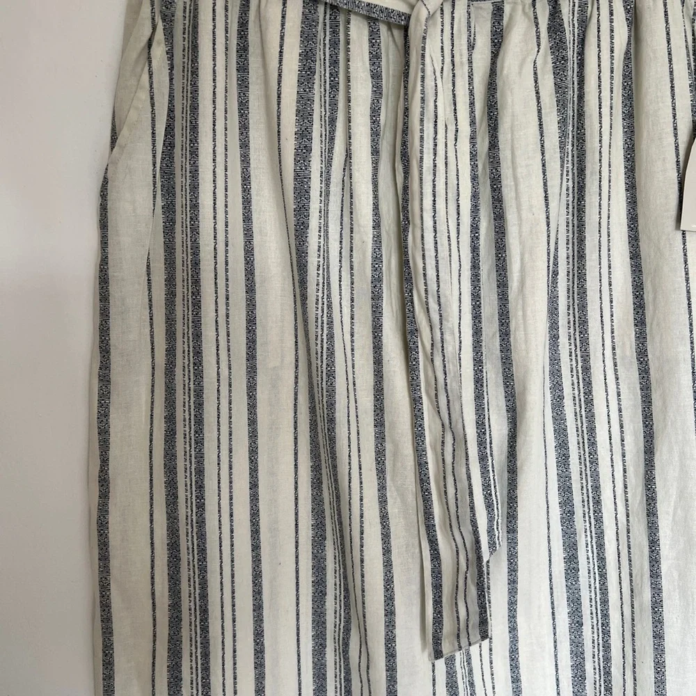 Womens Deane & White Skirt UK 16 A-Line Linen Stripe Cream Midi Length Pockets - Picture 2 of 11